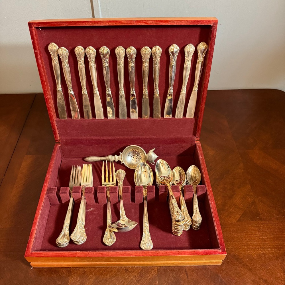 vtg Godinger Silver Plated Flatware ‎ Tea Strainer 53 Pieces floral ornate